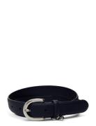 Charm Crosshatch Leather Belt Bælte Navy Lauren Ralph Lauren