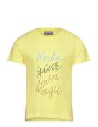 T-Shirt W. Print -S/S, Cotton Tops T-Kortærmet Skjorte Yellow Color Ki...