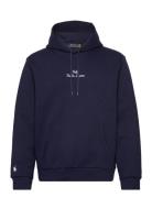 Logo Double-Knit Hoodie Tops Sweatshirts & Hoodies Hoodies Navy Polo R...