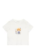 Cotton Printed T-Shirt Tops T-Kortærmet Skjorte White Mango