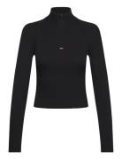 Tjw 1/4 Zip Technical Rib Tops T-shirts & Tops Long-sleeved Black Tomm...