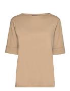 Stretch Cotton Boatneck Top Tops T-shirts & Tops Short-sleeved Brown L...