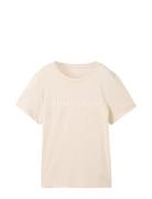 T-Shirt Logo Print Tops T-shirts & Tops Short-sleeved Beige Tom Tailor