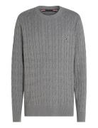 Classic Cotton Cable Crew Neck Tops Knitwear Round Necks Grey Tommy Hi...