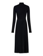 Rib Mix F&F Pleated Dress Ls Maxikjole Festkjole Black Tommy Hilfiger