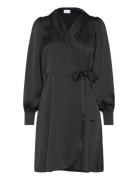 Vienna Ravenna L/S Short Wrap Dress-Noos Kort Kjole Black Vila