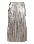 Metallic Pleated Skirt Lang Nederdel Silver Mango