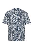 Hawaiian Print Cotton Shirt Tops Shirts Short-sleeved Blue Mango