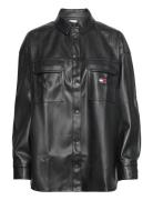 Tjw Spr Ovs Pleather Overshirt Tops Overshirts Black Tommy Jeans