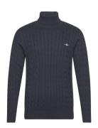 Cotton Cable Turtle Neck Tops Knitwear Turtlenecks Navy GANT