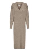 Onlnew Tessa L/S Midi V Dress Knt Noos Knælang Kjole Beige ONLY