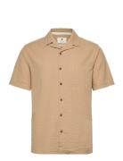 Akleo S/S Seersucker Shirt Tops Shirts Short-sleeved Beige Anerkjendt