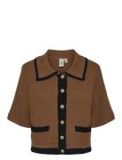 Yaskloma Ss Knit Cardigan S. Tops Knitwear Cardigans Brown YAS