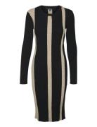 Vmgold New Rib Long Ls O-Neck Dress Knælang Kjole Black Vero Moda