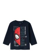 Nmmako Spider Ls Nreg Top Mar Tops T-shirts Long-sleeved T-Skjorte Nav...