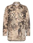 Semi-Transparent Animal-Print Shirt Tops Shirts Long-sleeved Beige Man...