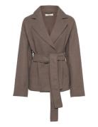 Belted Short Coat Uldjakke Jakke Brown Gina Tricot