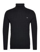 Cotton Cable Turtle Neck Tops Knitwear Turtlenecks Black GANT