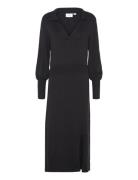 Vicomfy L/S Collar Rib Knit Dress - Noos Knælang Kjole Black Vila