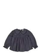 Check Blouse W. Collar Tops Blouses & Tunics Navy Copenhagen Colors