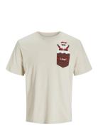 Jjxmas Pocket Tee Ss Crew Neck Tops T-Kortærmet Skjorte Cream Jack & J...