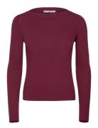 Long-Sleeved Knitted T-Shirt Tops Knitwear Jumpers Burgundy Mango