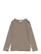 T-Shirt L/S Modal Striped Tops T-shirts Long-sleeved T-Skjorte Beige P...