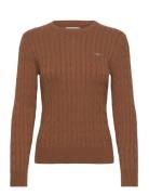 Stretch Cotton Cable C-Neck Tops Knitwear Jumpers Brown GANT