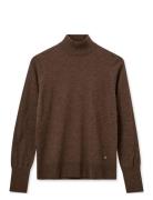 Relena Highneck Knit Tops Knitwear Turtleneck Brown MOS MOSH