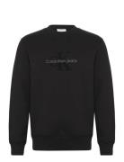 Chenille Monologo Crew Neck Tops Sweatshirts & Hoodies Sweatshirts Bla...