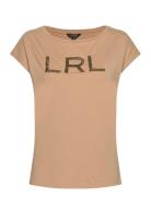 Beaded-Logo Cotton Jersey Tee Tops T-shirts & Tops Short-sleeved Beige...