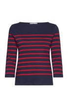 Striped Boat-Neck T-Shirt Tops T-shirts & Tops Long-sleeved Navy Mango