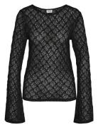 Nmline L/S Boat Neck Lace Top Jrs Tops Blouses Long-sleeved Black NOIS...