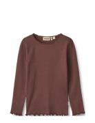 Rib T-Shirt L/S Reese Tops T-shirts Long-sleeved T-Skjorte Burgundy Wh...