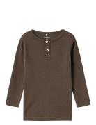 Nmmkab Ls Slim Top Tops T-shirts Long-sleeved T-Skjorte Brown Name It