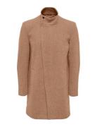 Onsjustin Highneck Wool Coat Otw Cs Tynd Frakke Beige ONLY & SONS