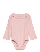 Ruffle Ribbed Bodysuit Bodies Long-sleeved Pink Mango