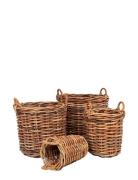 Sanna - Baskets, Kubu Rattan, Natural Set Of 4 Home Storage Storage Ba...