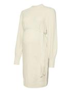 Mlraquel L/S Roll Neck Knit Abk Dress Knælang Kjole Beige Mamalicious