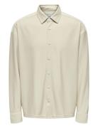 Onskari Plizze Ls Rlx Overshirt Tops Overshirts Cream ONLY & SONS