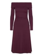 Rib-Knit Off-The-Shoulder Midi Dress Knælang Kjole Burgundy Lauren Ral...