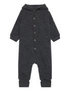 Wool Baby Suit W. Hood Outerwear Fleece Outerwear Fleece Suits Grey Mi...