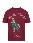 Dog-Print Cotton Jersey Tee Tops T-Kortærmet Skjorte Burgundy Ralph La...