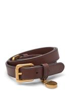 Leather Double-Buckle Skinny Belt Bælte Brown Lauren Ralph Lauren