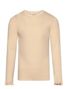 T-Shirt Ls Rib Tops T-shirts Long-sleeved T-Skjorte Cream Huttelihut