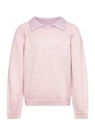 Merino Striped Blouse W. Collar Tops Knitwear Pullovers Pink Copenhage...