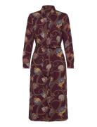 Belting-Print Crepe Shirtdress Knælang Kjole Burgundy Lauren Ralph Lau...