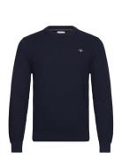 Structured Cotton C-Neck Tops Knitwear Round Necks Navy GANT