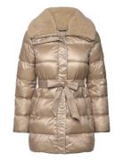 Faux-Shearling-Trim Belted Down Coat Foret Jakke Beige Lauren Ralph La...