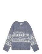 Jacquard Knitted Sweater Tops Knitwear Pullovers Blue Mango